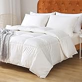 Oaken-Cat Feathers Down Comforter Queen - 100% Organic Cotton Cover, Medium Warm All Seasons Duvet Insert or Stand-Alone Comforter (90x90, Ivory White)