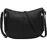 FashionPuzzle Faux Leather Two Front Zipper Pocket Crossbody Saddle Bag (Black-A)