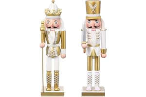 Huwena 2 Pcs Christmas Nutcracker Figure Decorations Wooden Nutcracker King Soldier Figure Decor 12 Inch Holiday Festive Party Gifts for Xmas Home Office Mantel Shelves Table Decor(Gold)