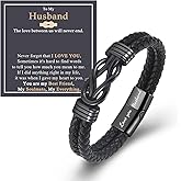 Mens Teen Boys Leather Bracelet Gifts for Son Brother Grandson Nephew Husband Dad Uncle, "Love You" Infinity Bracelets Jewelry Christmas Valentines Day Birthday Graduation Gift for Teenage Boy Men Him