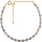 ZEMBIENCE Natural Gemstone Bracelet for Women, Birthstone Jewelry, 18K Gold Plated Micro- Beads, Handmade Bolo Single Slider Chain, Healing Crystal, Christmas Gift, 10inch