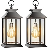 AYTPU 2 Pack Solar Lanterns Outdoor, Hanging Glass Solar Lights Waterproof, Dual Power Solar &amp; 2*AA Battery, for Porch, Patio, Yard and Indoor Table or Mantel