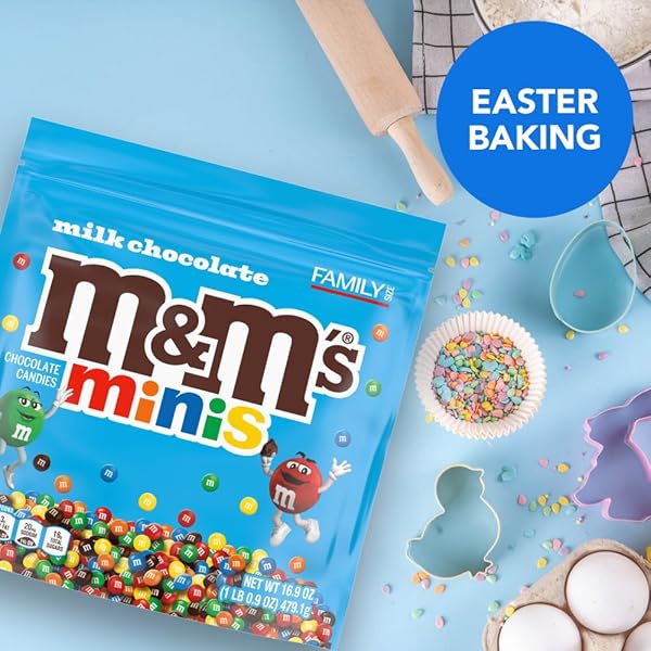 M&M’S MINIS MILK CHOCOLATE EASTER CANDY BAG, CANDY ASSORTMENT FAMILY SIZE, 16.9 OZ RESEALABLE BULK CHOCOLATE CANDY BAG