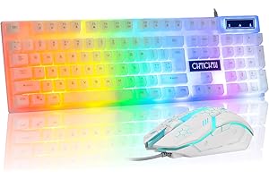 CHONCHOW LED Keyboard and Mouse, 104 Keys Rainbow Backlit Keyboard and 7 Color RGB Mouse, White Gaming Keyboard and Mouse Combo for PC Laptop Xbox PS4 Gamers and Work