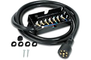 FEKUAR Heavy Duty 7 Way Plug Inline Trailer Cord Weatherproof, 8 Feet (with Junction Box)