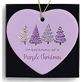 MONALET Purple Christmas Tree Ceramic Ornaments Gifts, I'm Dreaming of a Purple Christmas Heart Hanging Ornament Decor Decorations for Christmas Tree Car, Winter Gifts for Birthday Holiday
