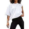 Carpetcom Oversized Workout Shirts for Women Short Sleeve Drop Shoulder Casual Crop Tops Baggy Gym Yoga Athletic Tee