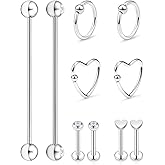 Hoeudjo 10pcs 16G 14G Surgical Steel Industrial Barbell Cartilage Earrings Hoop Helix Tragus Stud Labret Lip Medusa Monroe Rings Piercing Jewelry for Women Men