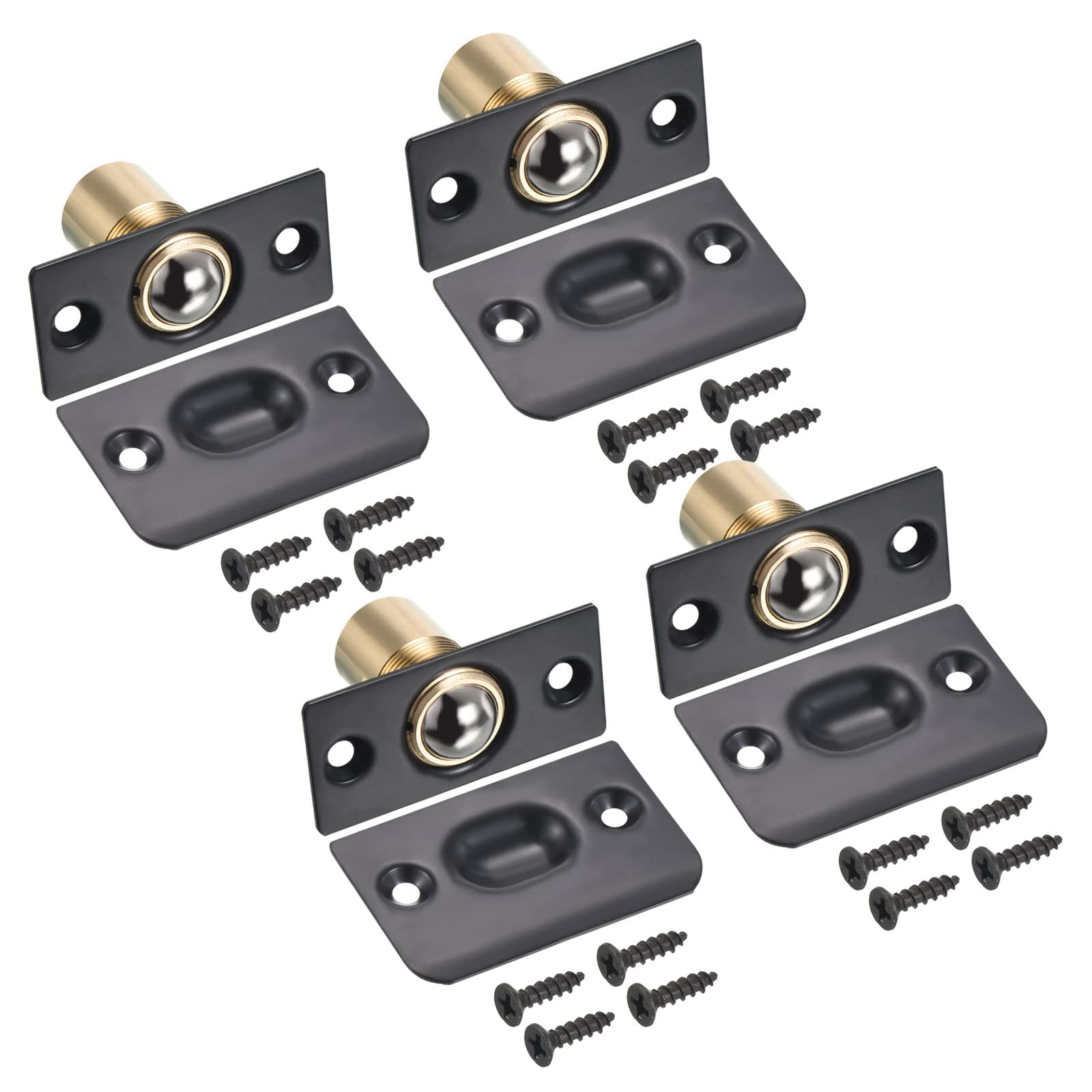 PATIKIL Closet Door Ball Catch, 4 Pack Metal Ball Latch for Top of Door with Strike Adjustable Ball Catches Hardware for Interior Door Cabinet, Black
