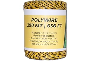 TRAE SOLUCIONES LLC TRAE Electric Fence Polywire 656 Feet / 200 Meters, 6 Stainless Steel Strands for Reliable Conductivity and Rust Resistance, 1/16" Diameter Polywire, UV Resistant