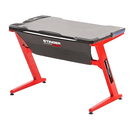Stinger Gaming Desk Gaming-Tisch, große Spielfläche, Kabelöffnung, LED-Beleuchtung an den Seiten, stabile Stahlfüße, Z-Strukt