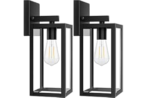BRIGHTEVER 2-Pack Outdoor Light Fixtures Wall Mount, Waterproof Exterior Wall Lanterns with Clear Glass, Anti-Rust Outside Black Wall Sconces, Front Porch Lights for House Garage Doorway, Bulbs Not Included