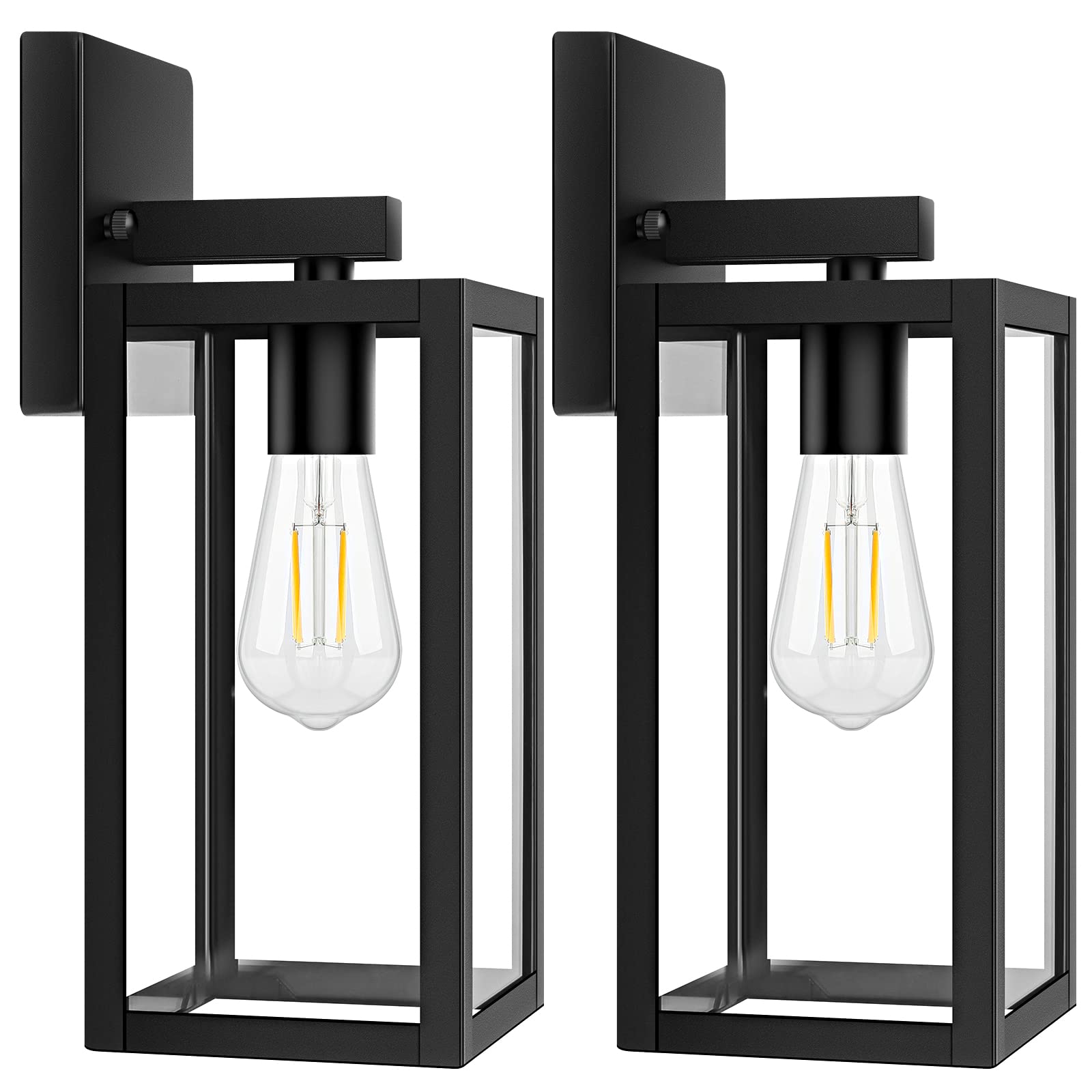 2-Pack Outdoor Porch Lights Wall Mount Fixture - Black Aluminum, IP65 Waterproof