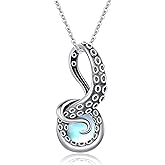 Shusukue Octopus Tentacles Necklace with Gemston 925 Sterling Silver Octopus Pendant for Women Ocean Jewelry Gift for Women