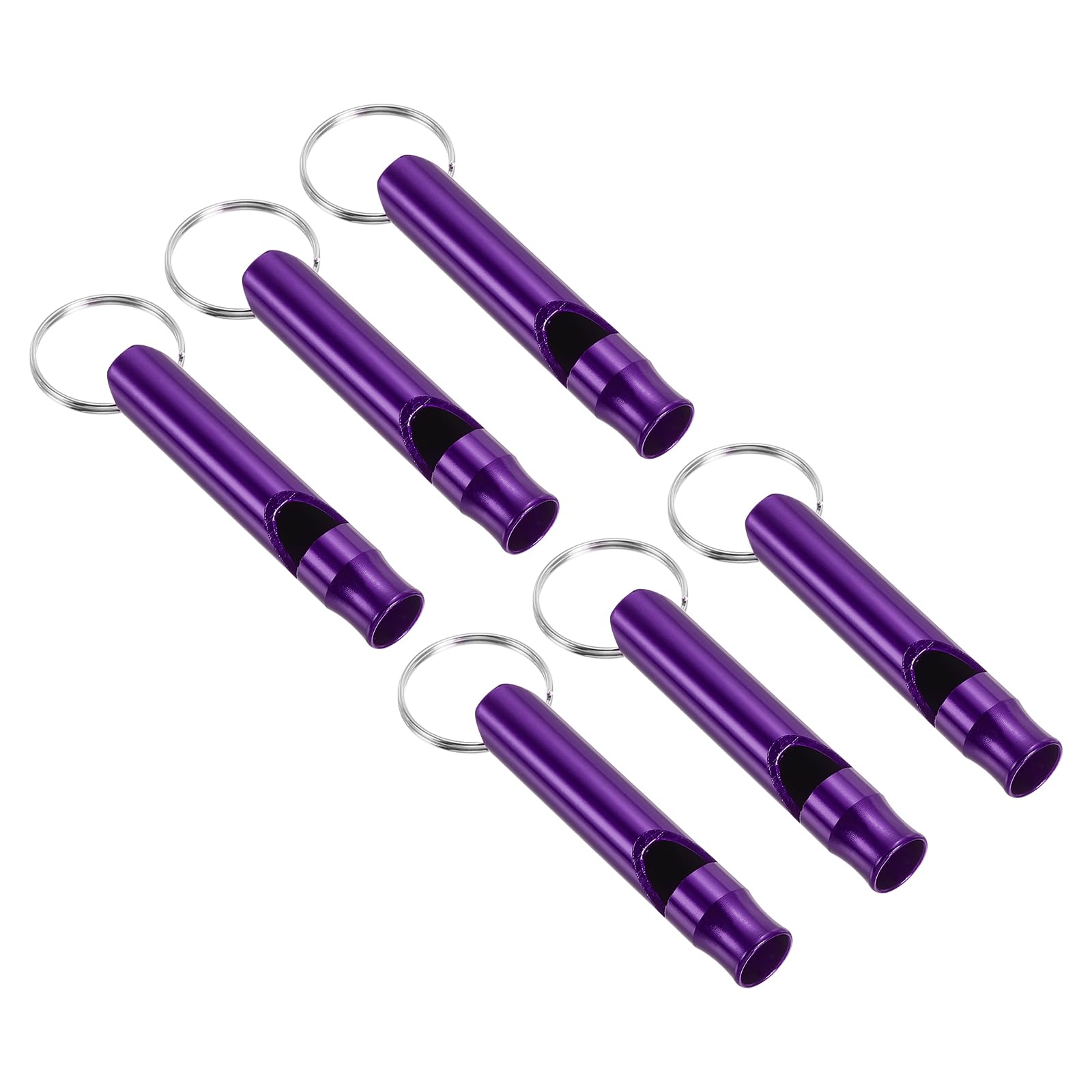 PATIKIL Emergency Whistle, 6 Pack Loud Sound Aluminum Keychain Whistle Outdoor Safety Survival Whistles for Boating Camping Hiking Hunting, Purple