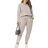RITERA Plus Size Lounge Sets for Women 2 Piece Outfits Knit Long Sleeve Fall Pullover Tops Jogger Pant Pajama Set XL-5XL