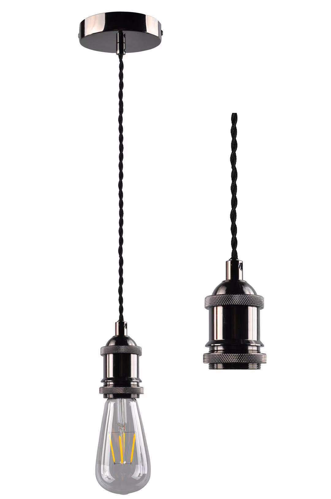 Cozzy Black Nickel Pendant Light, Pendant Ceiling Rose, E27 Pendant Fitting, Ceiling Rose, Twisted Braided Flex, E27 Lamp Holder Suspended Pendant Light Kit - Black Nickel