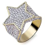 TOPGRILLZ Hip Hop 14K Gold Plated Mens Iced Out Cluster Simulated Diamond CZ Bling Star Punk Ring for Men Hip Hop