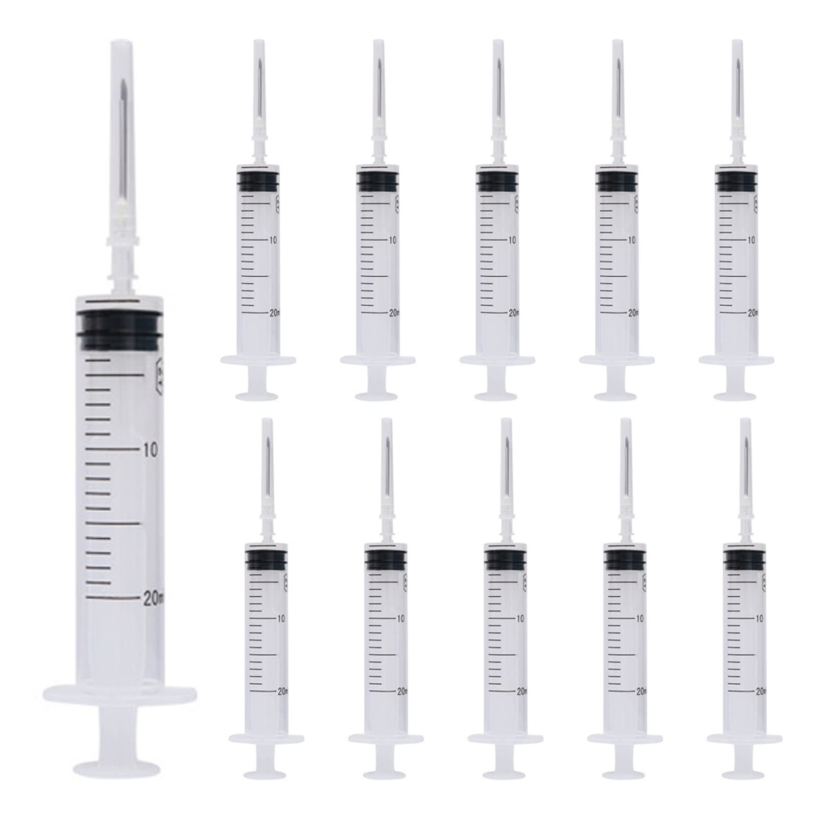 Photo 1 of 20 ml Syringe, 10 Pack Plastic Syringes with 16Ga Needles and Caps, Sterile and Individually Sealed Packaged, for Feeding Pets, Industrial Scientific Labs, Measuring Liquid, Refilling Oil or Glue