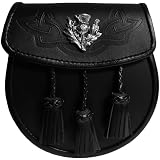 Sporran Écossais Garçon - Cuir Avec Fourrure Lapin - Emblème Chardon - Cérémonie Traditionnelle
