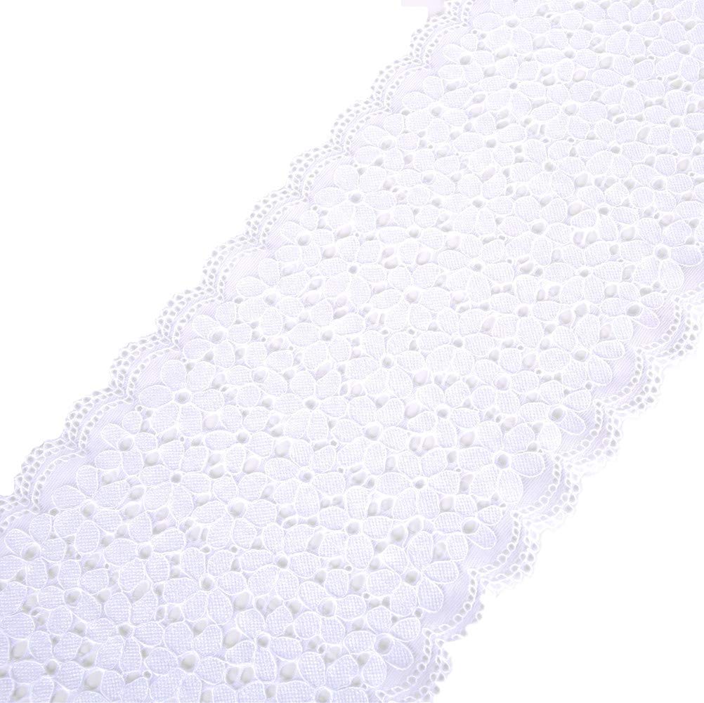 5 Yards Forget-me-not Floral Lace Ribbon Stretchy Embroidered Tulle Lace Trimming Fabric Width 18cm for Hair Accessories Sewing Crafts Wedding Party Decorations (White)