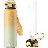 Enerbone 32 oz Insulated Water Bottle, Stainless Steel Bottle with Carrying Strap, Double-Wall Vacuum Insulation Design, Leakproof Sports Bottle with Straw, Keep Drinks Cold or Hot for Hours