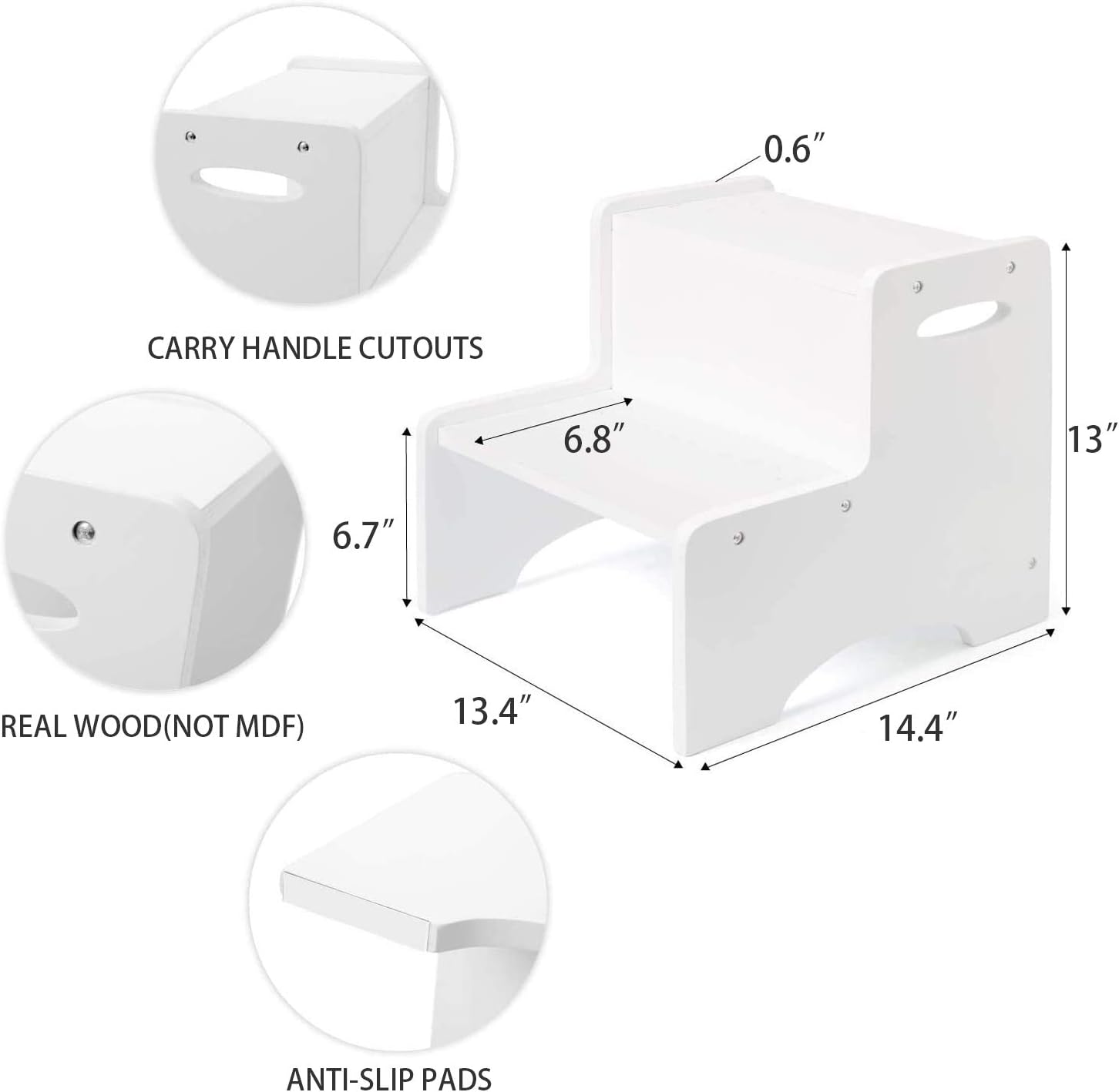 WOOD CITY Wooden Toddler Step Stool for Kids, White Two Step Children's Stool with Handles, Bonus Non-Slip Pads for Safety, Bathroom Potty Stool & Kitchen Step Stools Dual Height: Furniture & Decor