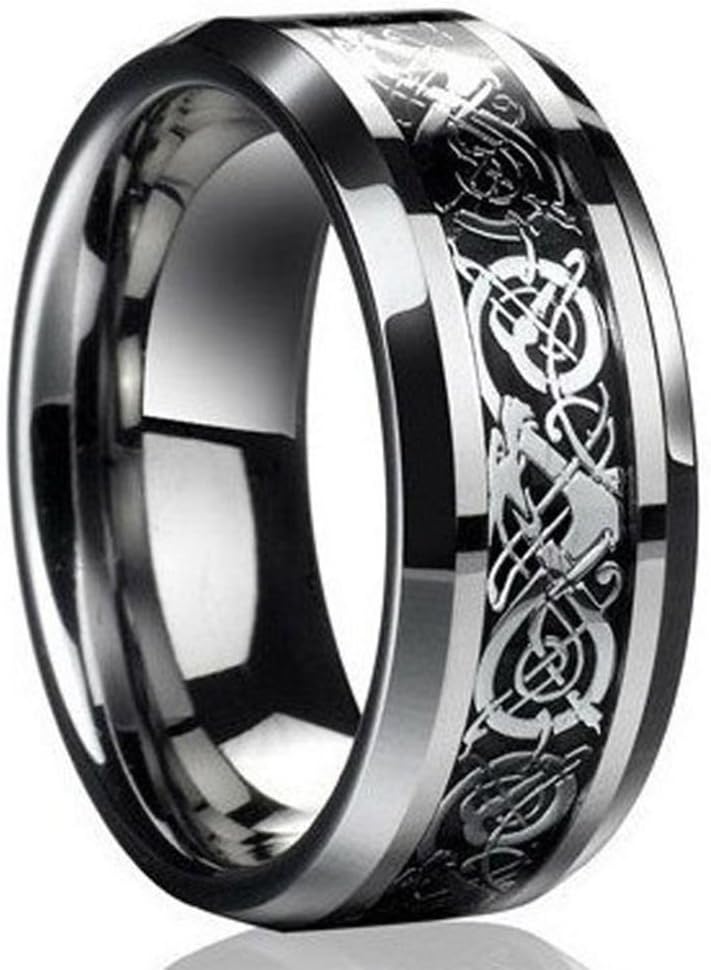 K Jewelry Fashion Silver Celtic Dragon Titanium Stainless Steel Men's Wedding Band Rings (8)