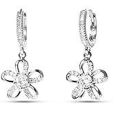 Teppdfann Silver Flower Earrings – Elegant Flower Hoop Earrings with Cubic Zircon Details, Dainty Floral Dangle Earrings for Women, Versatile Floral Drop Jewelry for Everyday Wear