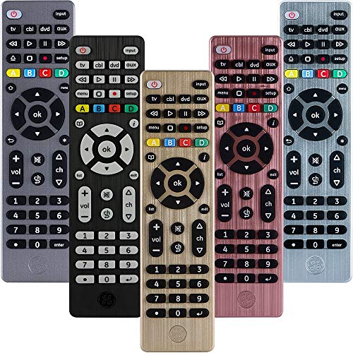 GE Universal Remote Control for Samsung, Vizio, LG, Sony, Sharp, Roku, Apple TV, RCA, Panasonic, Smart TVs, Streaming Players, Blu-ray, DVD, Simple Setup, 4-Device, Gold, 33710