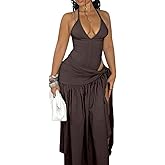 Halfword 2 Piece Maxi Skirt Sets Sexy Halter V Neck Backless Bodysuit Sarong Wraps Beach Vacation Clothes Going Out Outfits
