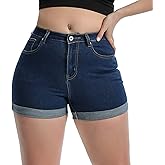 Romastory Women's High Waisted Summer Elastic Jean Shorts Folded Hem Hot Denim Shorts for Women
