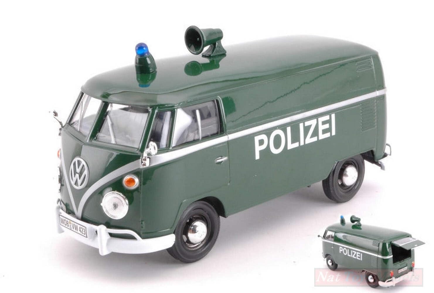 Motormax SCALE MODEL COMPATIBLE WITH VW TYPE 2 (T1) 1965 DELIVERY VAN POLIZEI GREEN 1:24 MTM79574