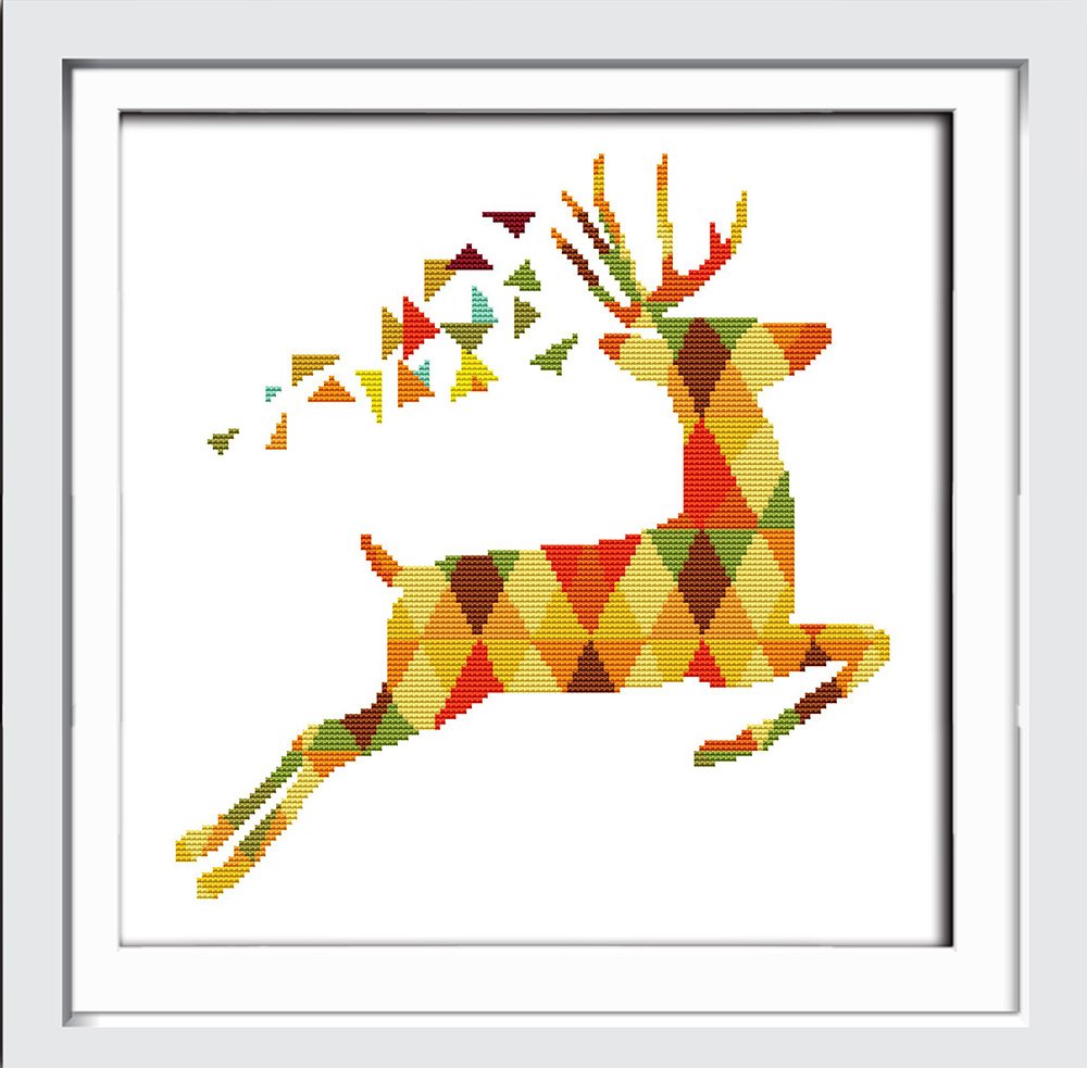 Cross Stitch Kits, Seven Color Deer Animals Awesocrafts Easy Patterns Cross Stitching Embroidery Kit Supplies Christmas Gifts, Stamped