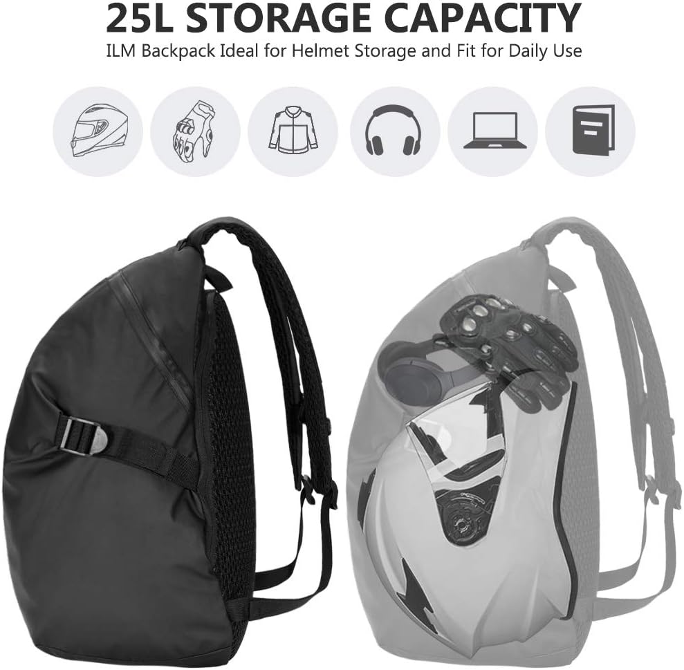 ILM Motorcycle Helmet Backpack Large Capacity Waterproof Lightweight Storage Bag with Reflective Stripe: Automotive
