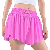 Auranso Girls Butterfly Shorts,Flowy Shorts with Pocket 2-in-1 Athletic Running Gym Preppy Clothes