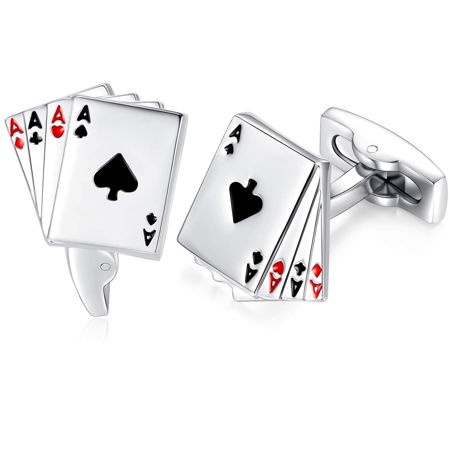 HONEY BEAR 4A Poker Cufflinks for Men Shirt - Stainless Steel Cuff Link Silver