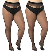 WiliW 2 Pairs Plus Size Sheer Tights for Women 20D Ultra Thin T-Crotch High Waist Pantyhose Stockings