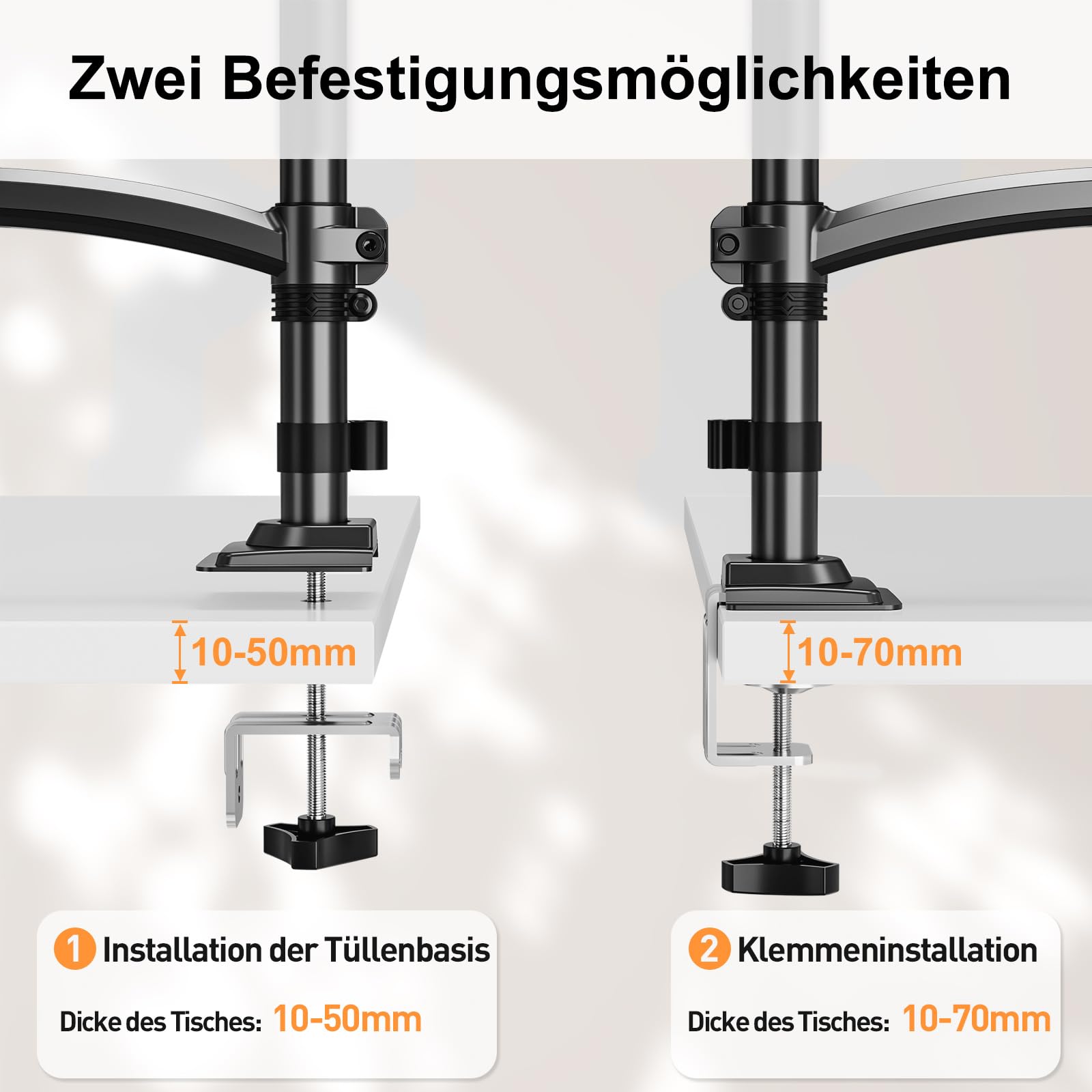 ELIVED Monitor Halterung 2 Monitore für 13-32" Bildschirme, Monitor Arm hält 2-10 kg Monitor mit VESA 75/100mm, Höhenverstellbare Dual Monitorarm mit Neigbar, Schwenkbar, Drehbar, EV6034B 7