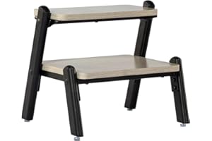 Abelieff Wooden Step Stool， Step Stools for Adults ，Wooden Bed Step Stools for High Beds,Kitchen Step Stool,Heavy Duty 2 Step Stool for Kichen/Bathroom/Bedside Step Stool Hold Up to 500 Lbs-Grey