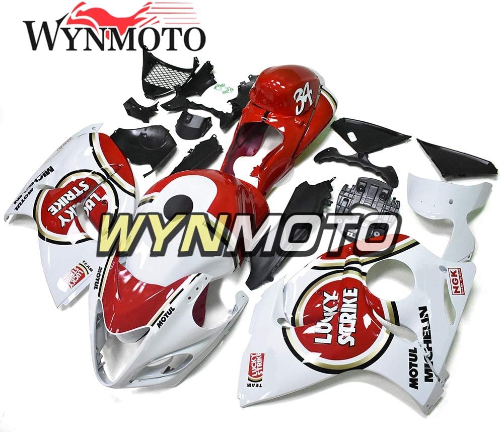 WYNMOTO Motorcycle Full Fairing Kit For Suzuki GSXR1300 Hayabusa Year 2008-2016 09 10 11 12 13 14 15 16 ABS Plastic Injection Bodywork Lucky Strike Gloss Red White Cowlings