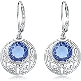 Celtic Knot Earrings Sterling Silver Birthstone Teardrop Dangles Religion Jewelry Irish Gifts for Women