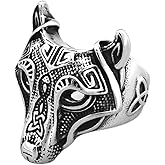 ENXICO Fenrir Wolf Head Ring 316L Stainless Steel Norse Scandinavian Viking Jewelry
