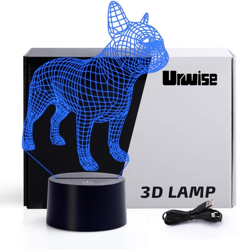 French Bulldog 3D Optical Illusion Night Lights, Seven Color Variations, Smart Touch Button USB and Battery Power, Amazing Creative Art Design for Children's