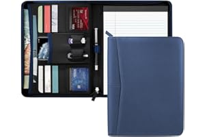 Gorbado Padfolio Portfolio Folder Binder - A4 Zippered Business Folder Document Organizer with 8 x 11 Writing Notepad for Men Women, Navy Blue