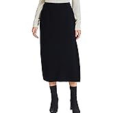 VETLURY Women's Black Knit Skirt - 100% Machine Washable Merino Wool High Waist Sweater Midi Skirt with Slit for Winter Warm