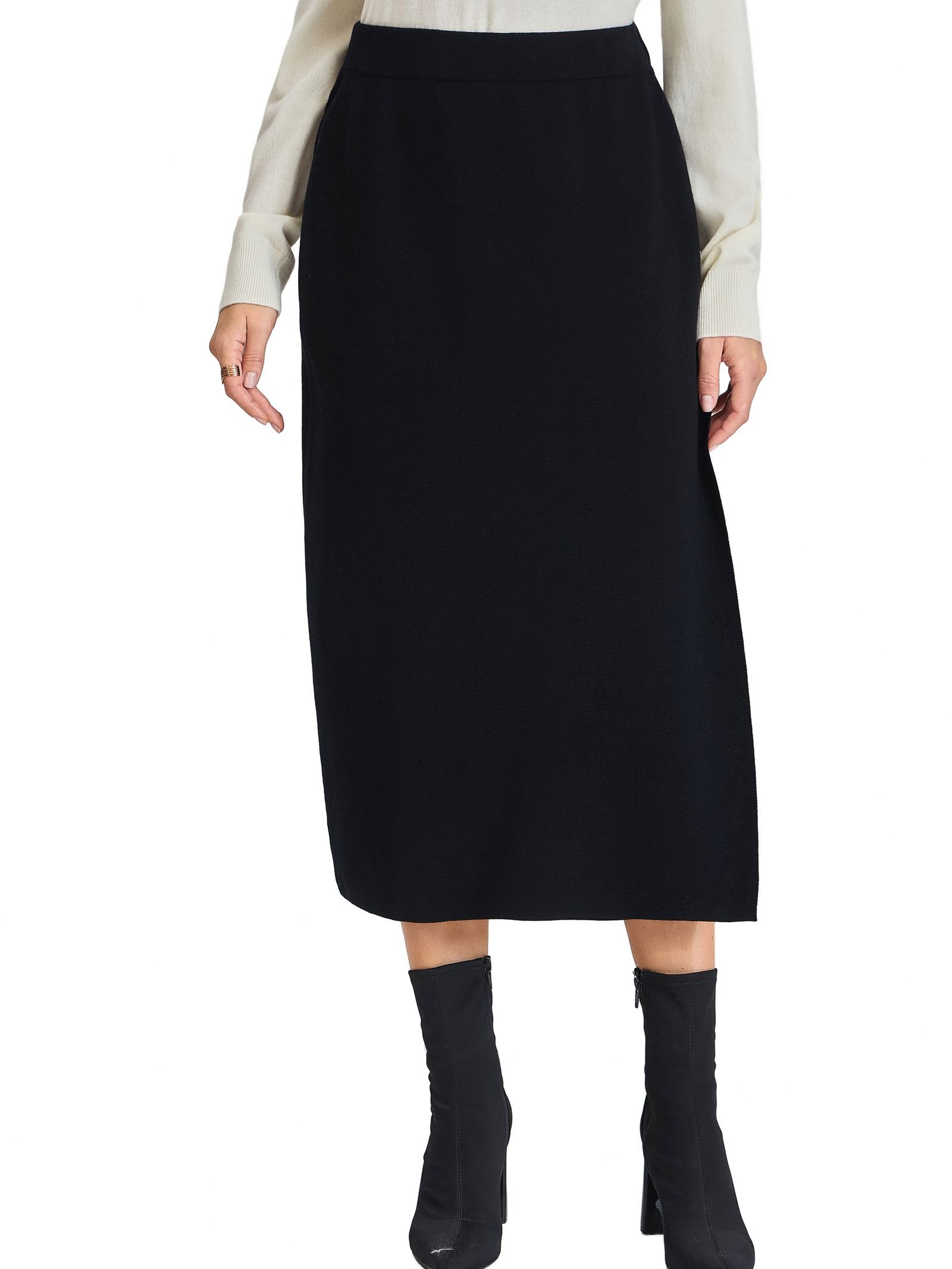 Photo 1 of VETLURY Women's Black Knit Skirt - 100% Machine Washable Merino Wool High Waist Sweater Midi Skirt with Slit for Winter Warm (XX-Large, Black)