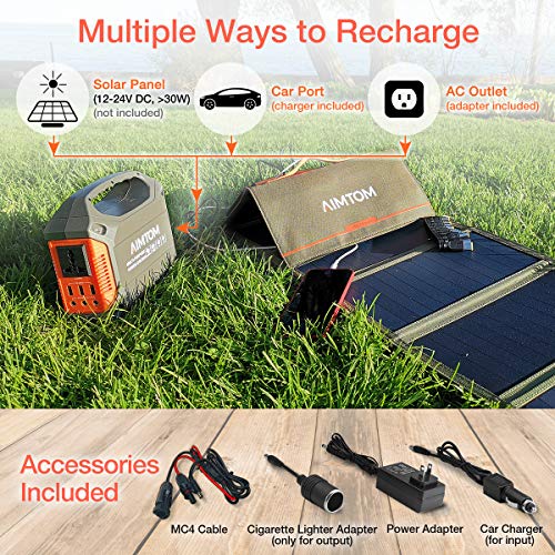 AIMTOM 155Wh Portable Power Station, Solar Rechargeable Lithium Battery
