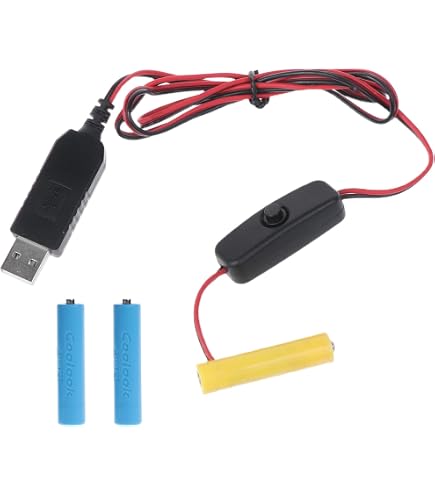Câble USB Vers 2 Piles AAA - Adaptateur Alimentation 5V Vers 3V - Pour Thermomètre, Télécommande, Jouets - Longueur 96 Cm - 2