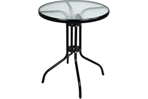 WELNOW Love & Peace 24" x 24" Outdoor Bistro Table Metal Round Patio Side Table Outdoor Coffee Table Furniture Garden Backyard Dining Table, W/Elegant Water Ripple Glass Table Top, Black